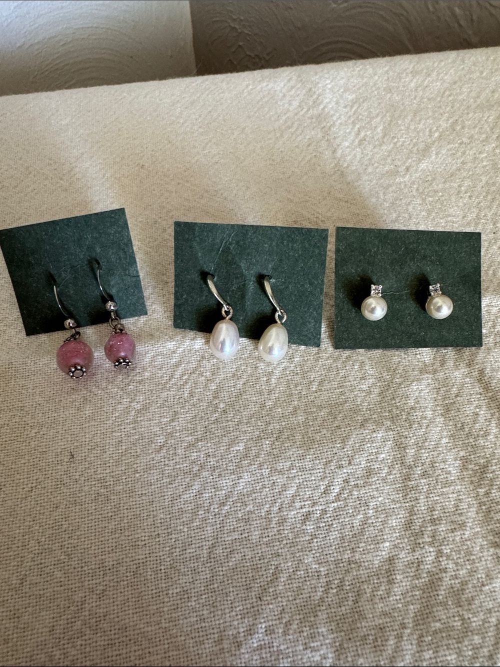 Pearl and Pink Bead Drop Earrings - Set of 3
